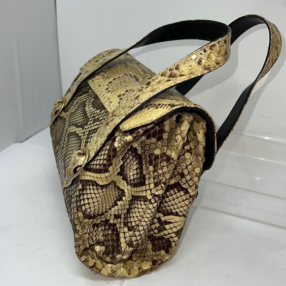 Vintage Bellestone Python Snakeskin Double Handle Handbag - Picture 4 of 16